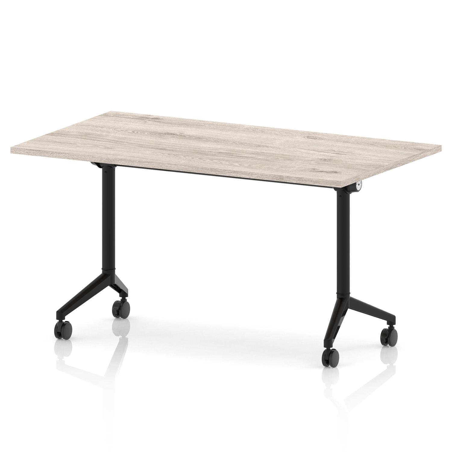 Impulse Plus Flip Top 1400mm Rectangular Table With Black Foot Grey Oak Top