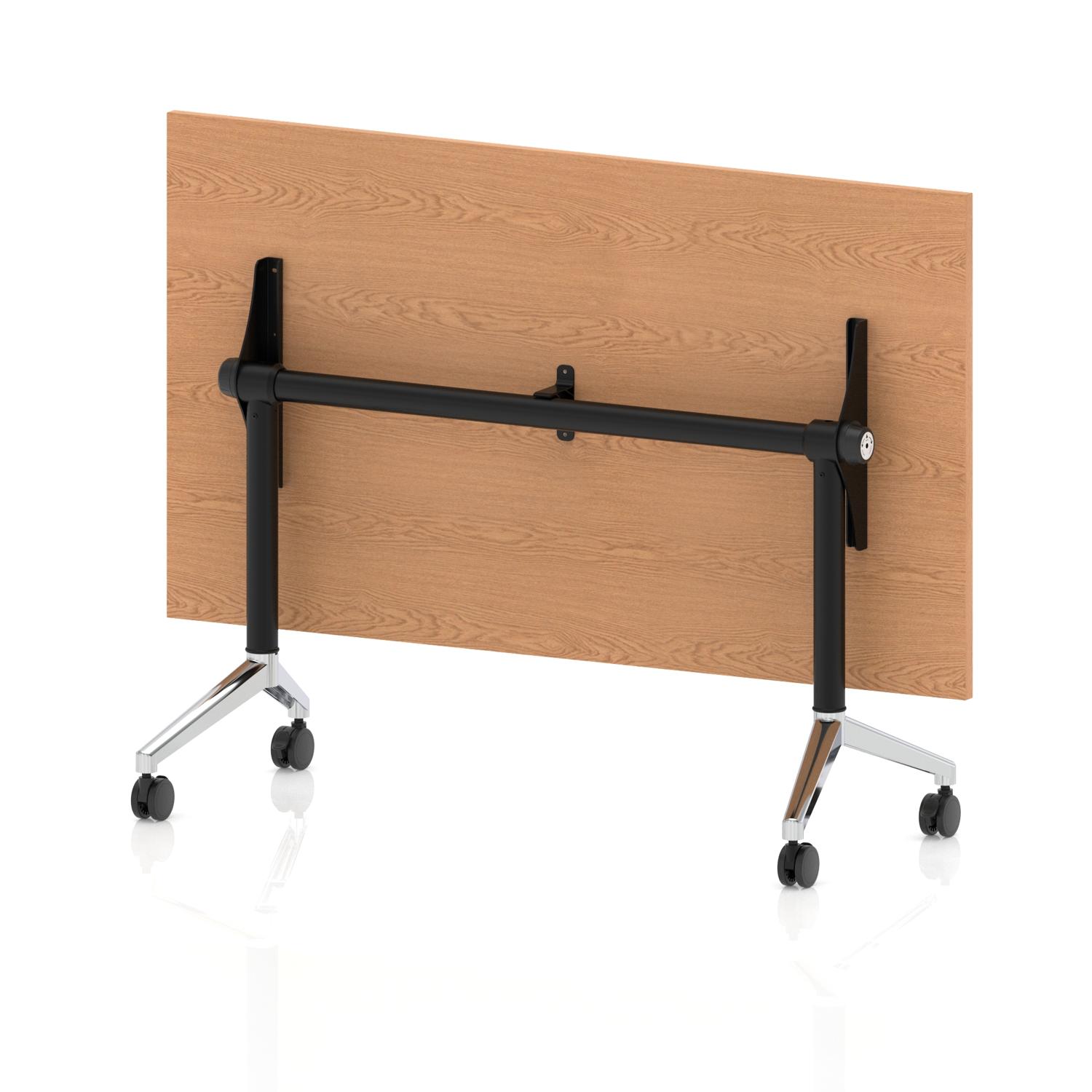 Impulse Plus Flip Top 1400mm Rectangular Table With Chrome Foot Oak Top