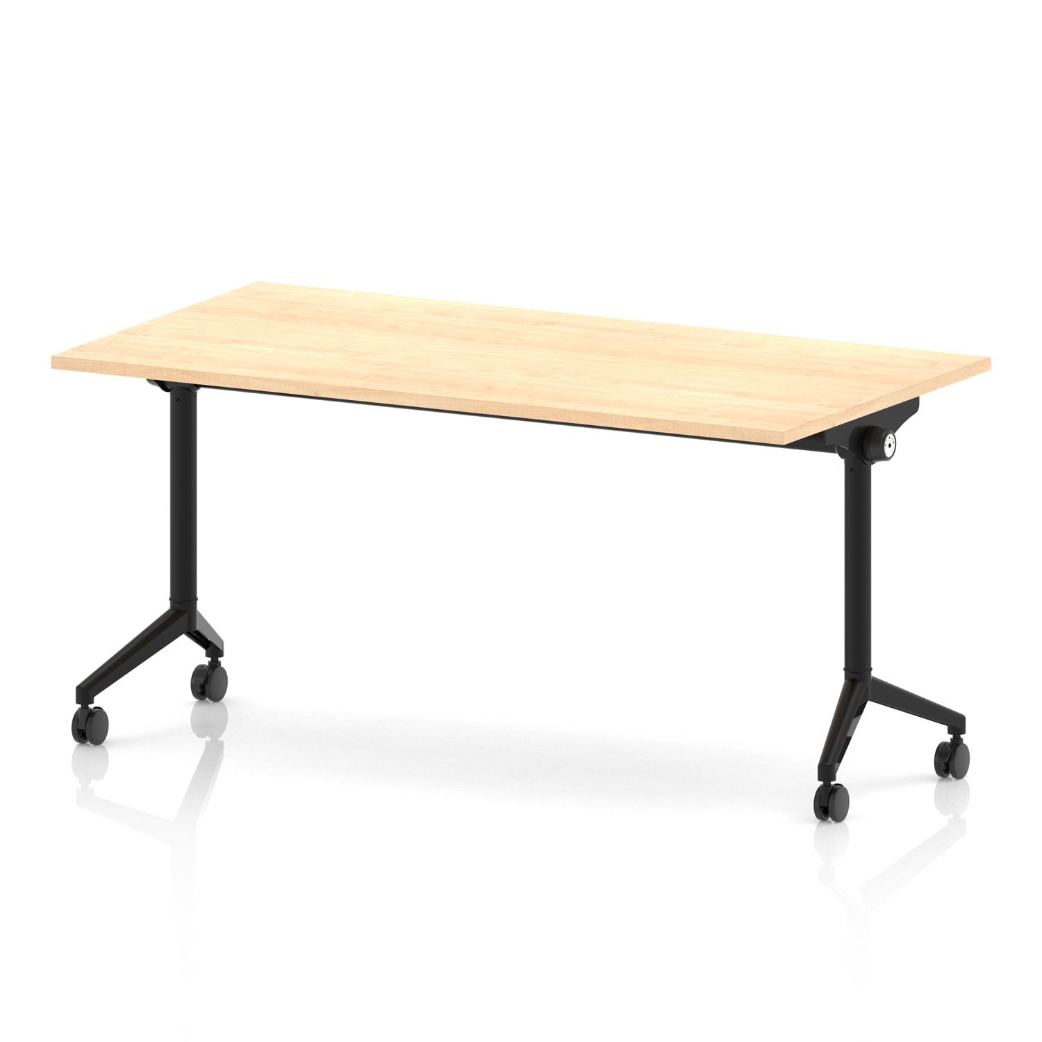 Impulse Plus Flip Top 1600mm Rectangular Table With Black Foot Maple Top