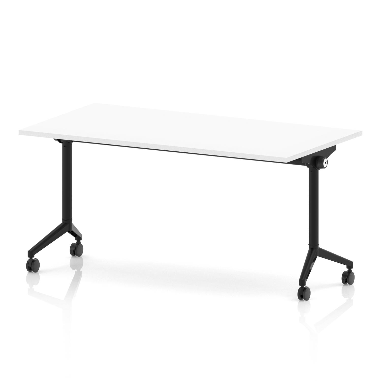 Impulse Plus Flip Top 1600mm Rectangular Table With Black Foot White Top