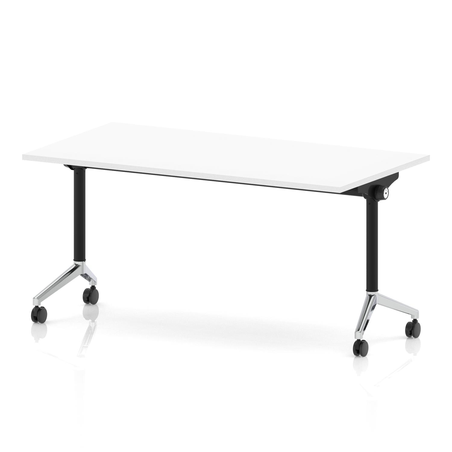 Impulse Plus Flip Top 1600mm Rectangular Table With Chrome Foot White Top