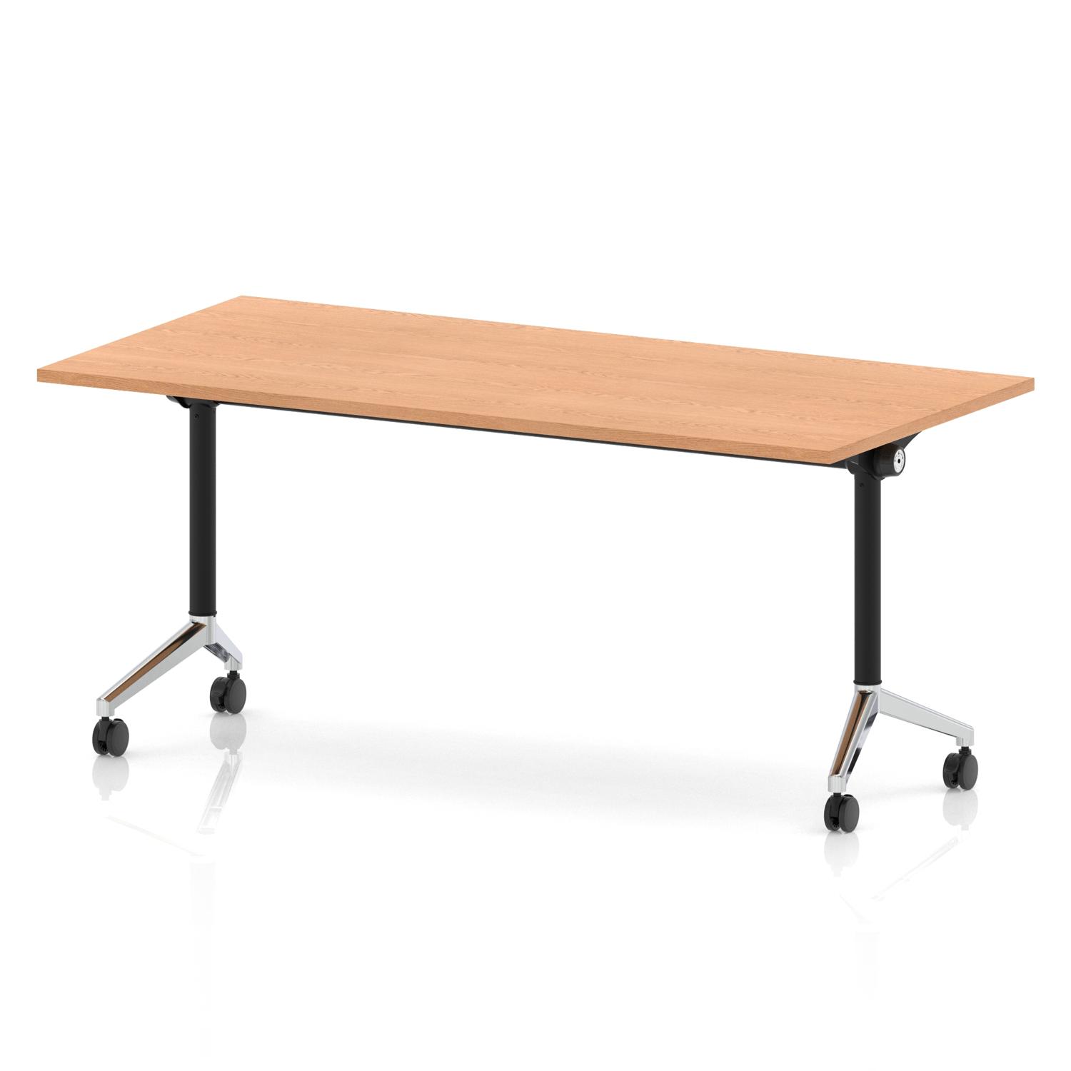 Impulse Plus Flip Top 1800mm Rectangular Table With Chrome Foot Oak Top
