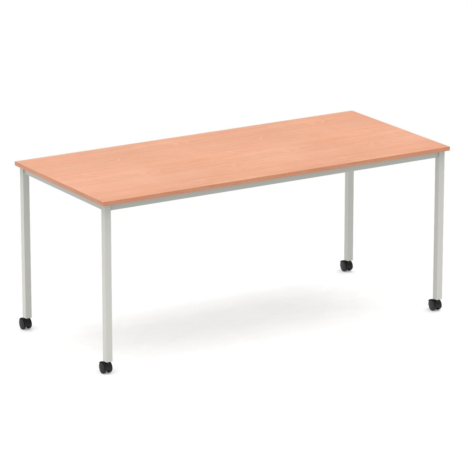 Impulse 1800mm Straight Table Beech Top Silver Box Frame Leg with Castors