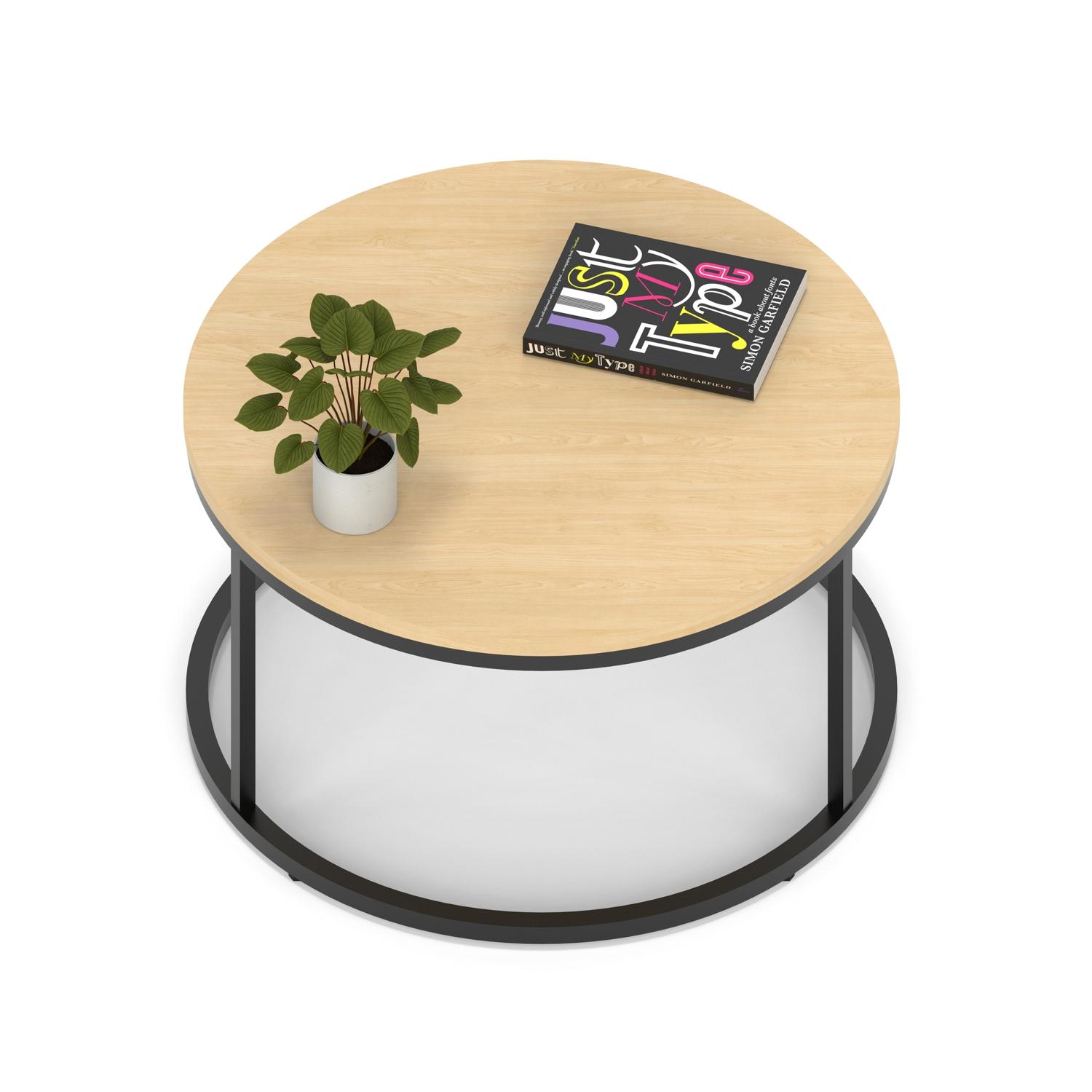 Impulse 800mm Round Coffee Table With Metal Frame Maple Top Black Leg Impulse 800mm Round Coffee Table With Metal Frame Maple Top Black Leg