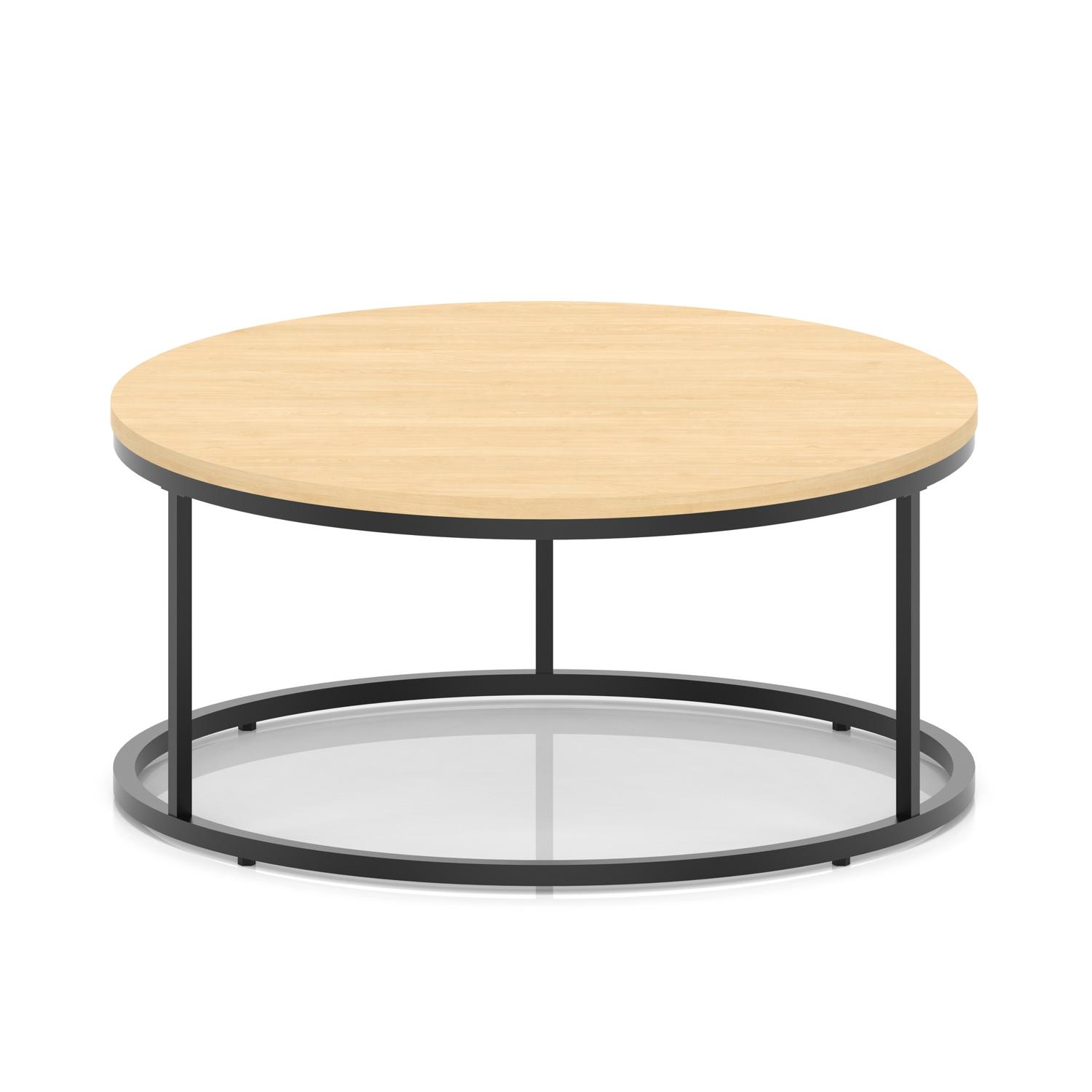 Impulse 1000mm Round Coffee Table With Metal Frame Maple Top Black Leg