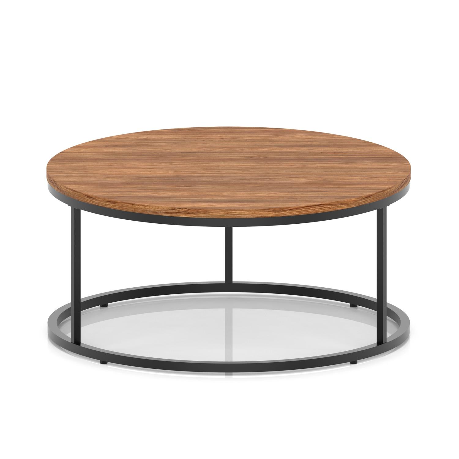 Impulse 1000mm Round Coffee Table With Metal Frame Walnut Top Black Leg
