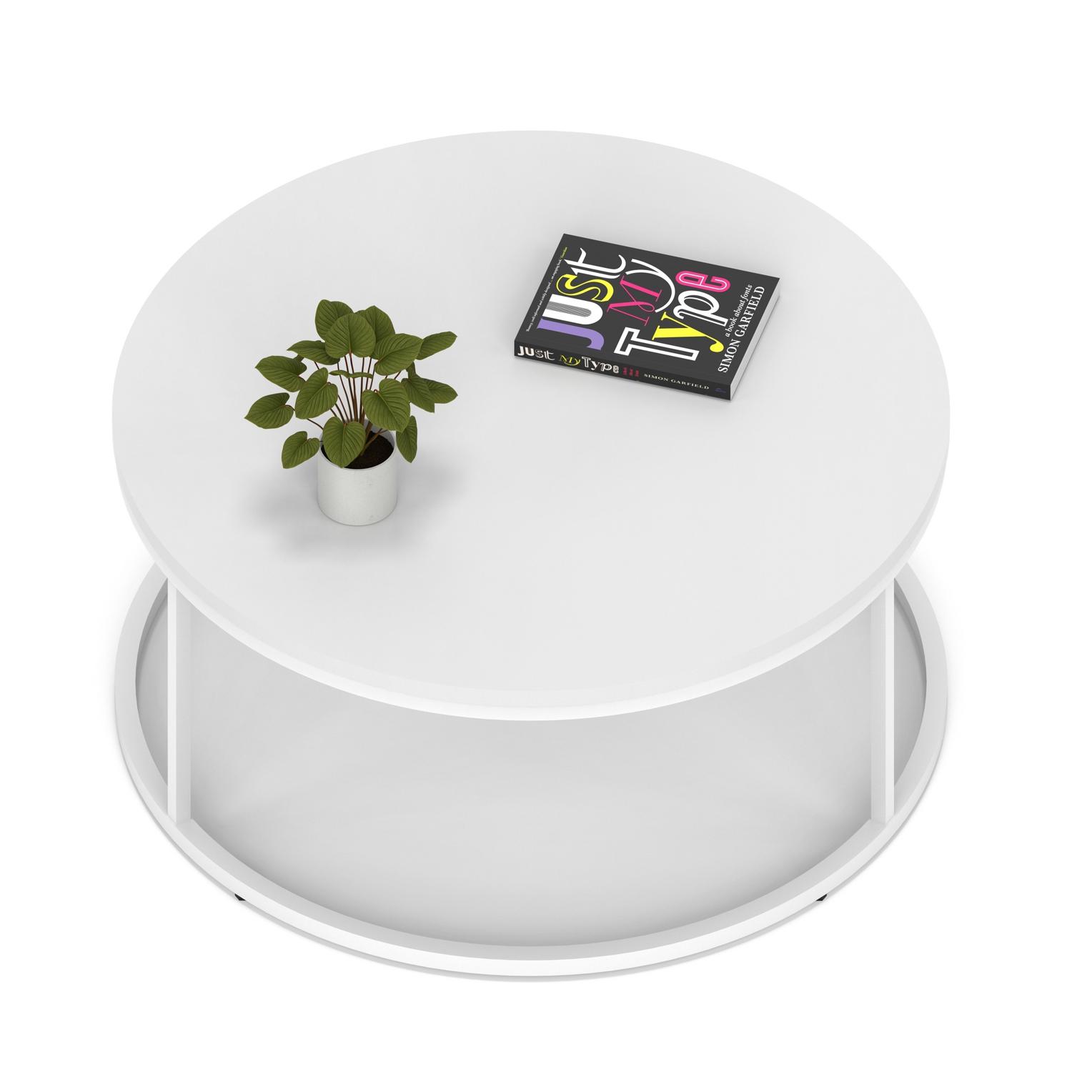 Impulse 1000mm Round Coffee Table With Metal Frame White Top White Leg