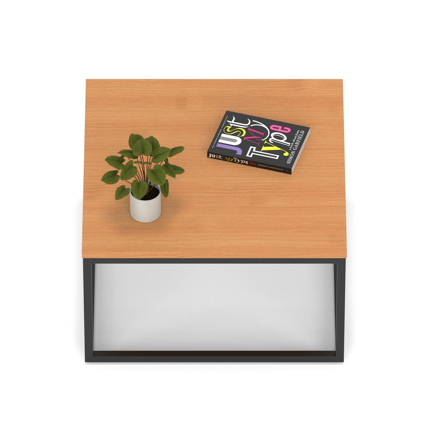 Impulse 800mm Square Coffee Table With Metal Frame Beech Top Black Leg