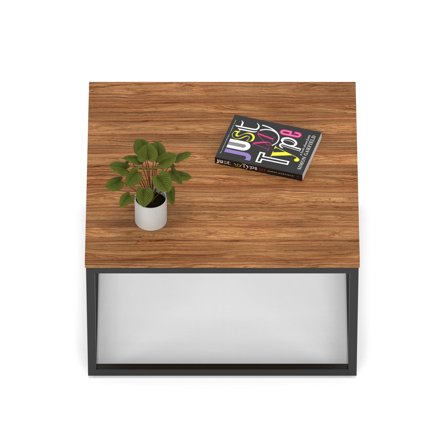 Impulse 800mm Square Coffee Table With Metal Frame Walnut Top Black Leg