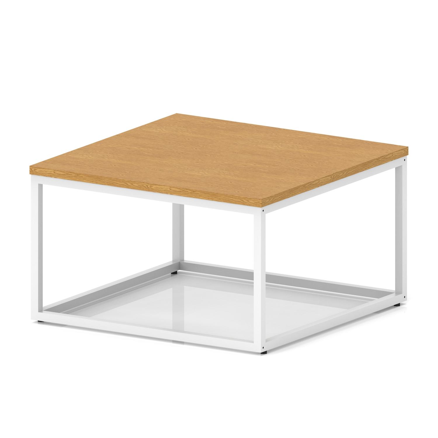 Impulse 800mm Square Coffee Table With Metal Frame Oak Top White Leg