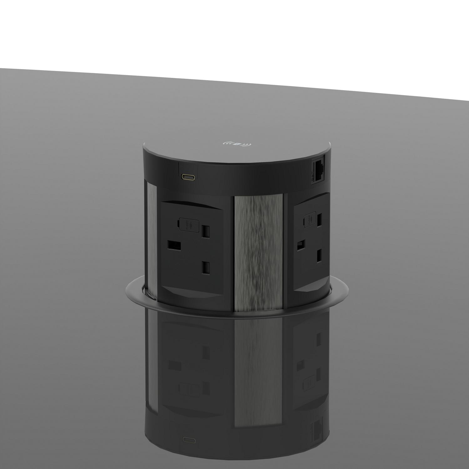 High Gloss Volta 1800mm Writable Boardroom Table With Pop-up Power Module Black Top