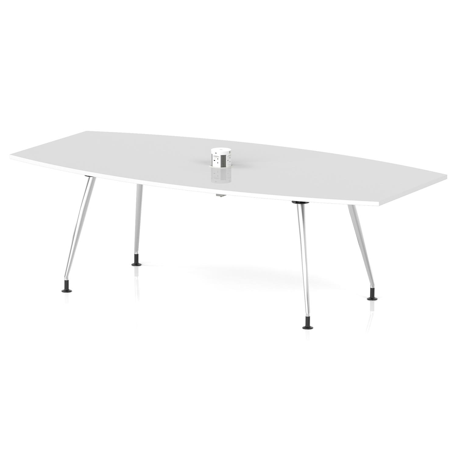 High Gloss Volta 2400mm Writable Boardroom Table With Pop-up Power Module White Top