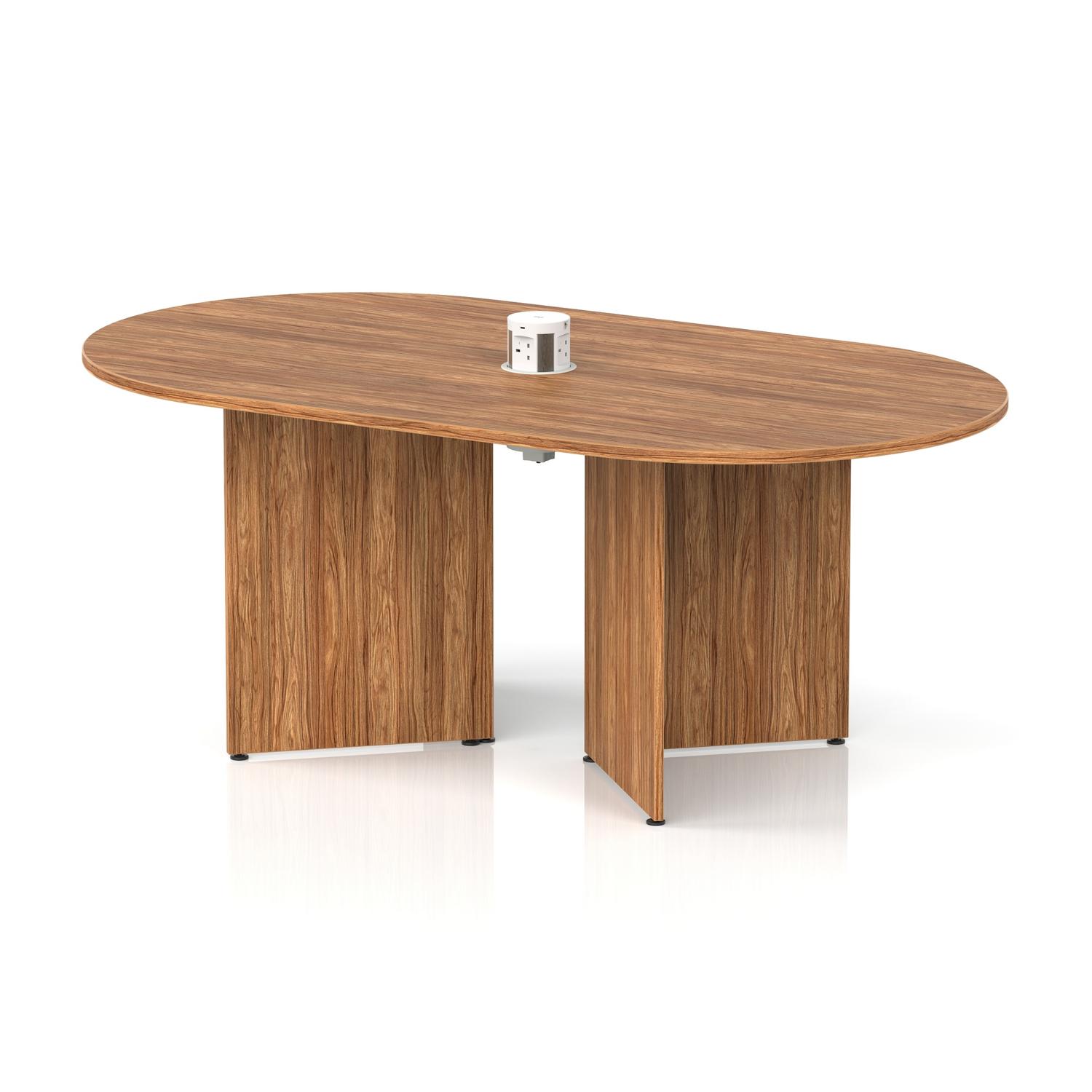Impulse Volta 1800mm Boardroom Table With White Pop-up Power Module Walnut Top Arrowhead Leg