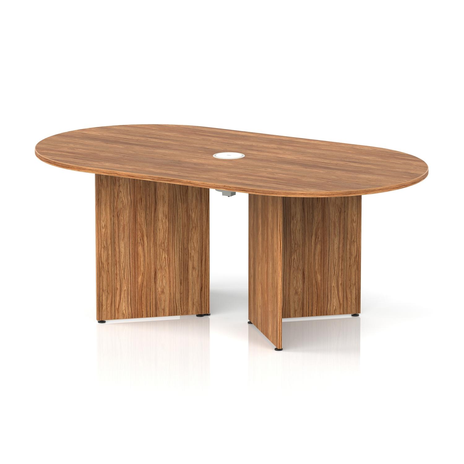 Impulse Volta 1800mm Boardroom Table With White Pop-up Power Module Walnut Top Arrowhead Leg