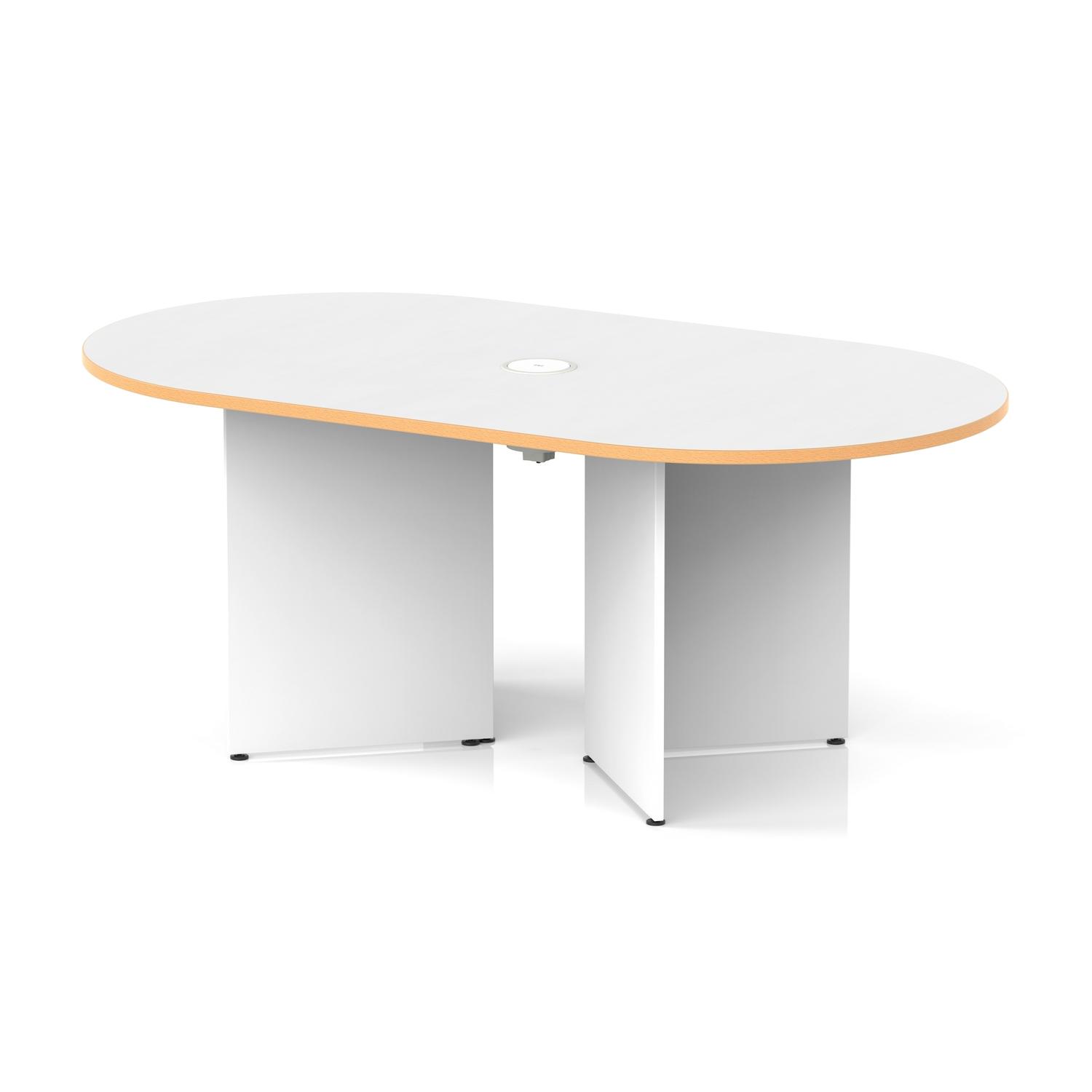 Impulse Volta 1800mm Boardroom Table With White Pop-up Power Module White Top With Natural Wood Edge Arrowhead Leg