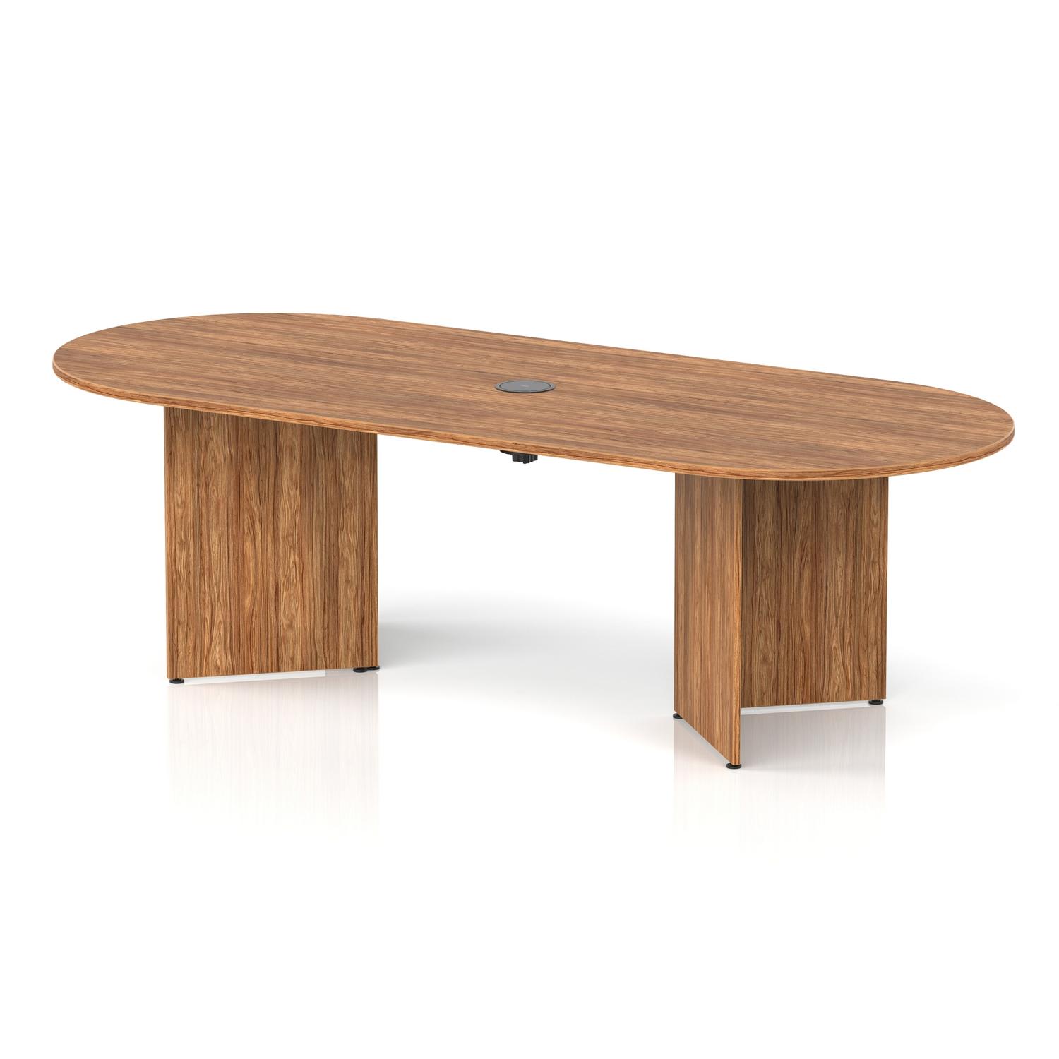 Impulse Volta 2400mm Boardroom Table With Black Pop-up Power Module Walnut Top Arrowhead Leg
