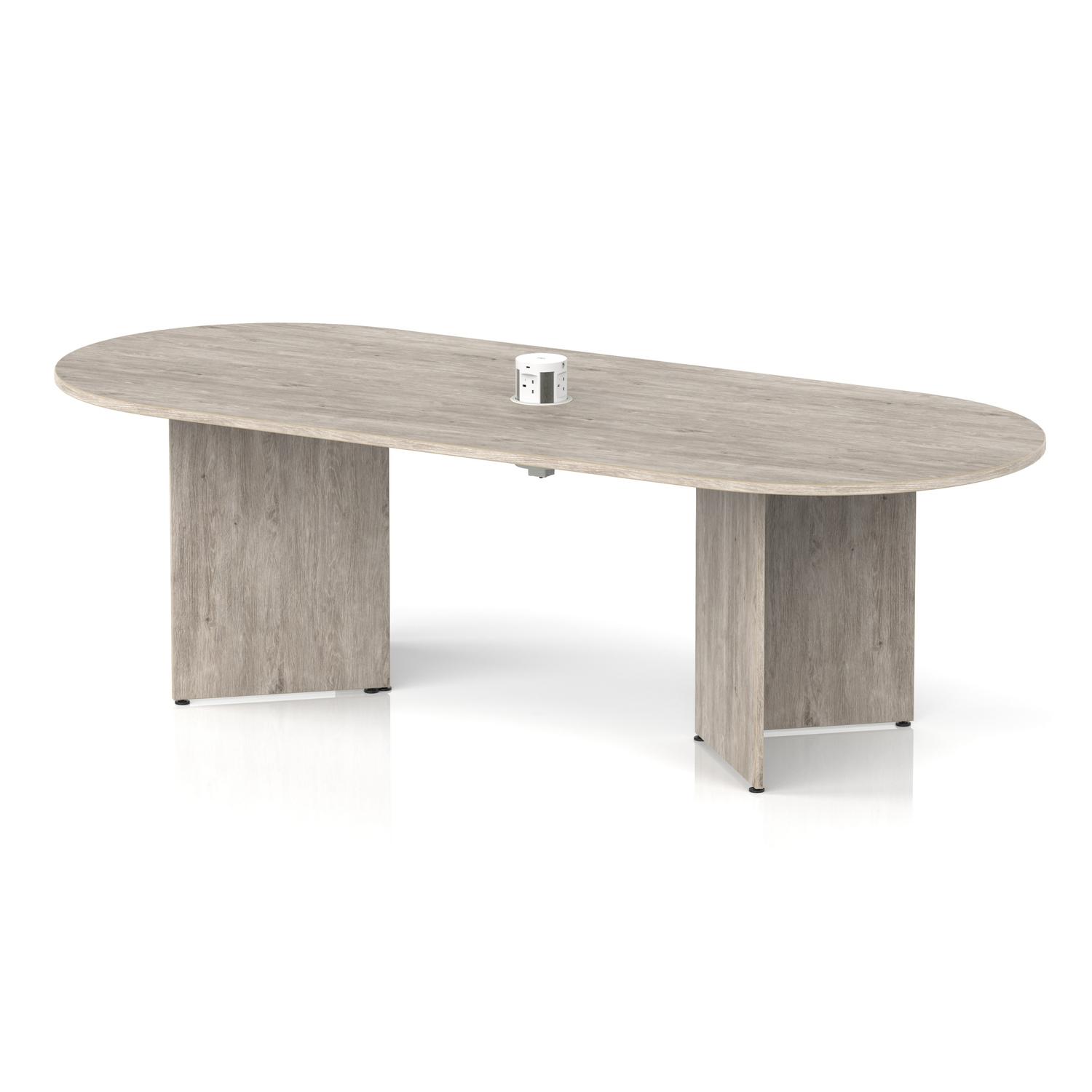 Impulse Volta 2400mm Boardroom Table With White Pop-up Power Module Grey Top Arrowhead Leg