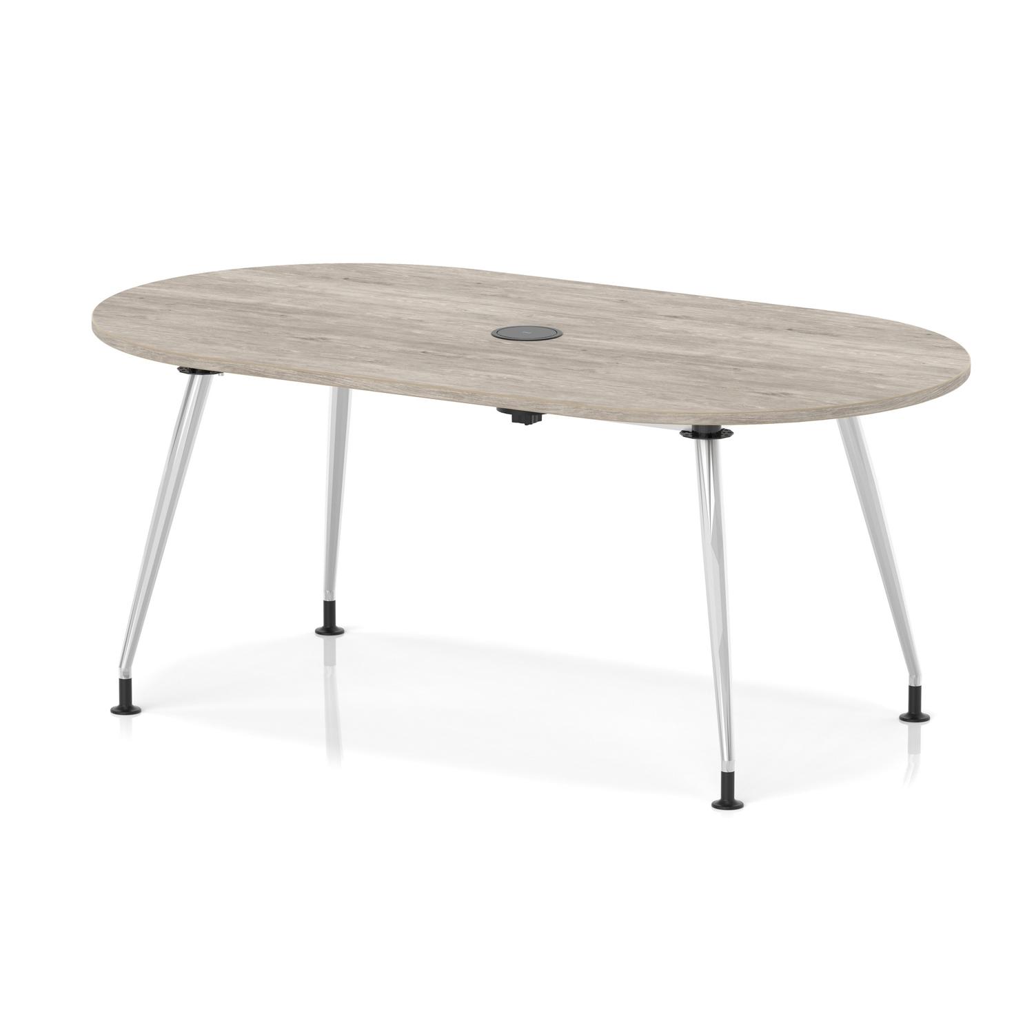 Impulse Volta 1800mm Boardroom Table With Pop-up Power Module With Silver Leg Frame Grey Oak Top