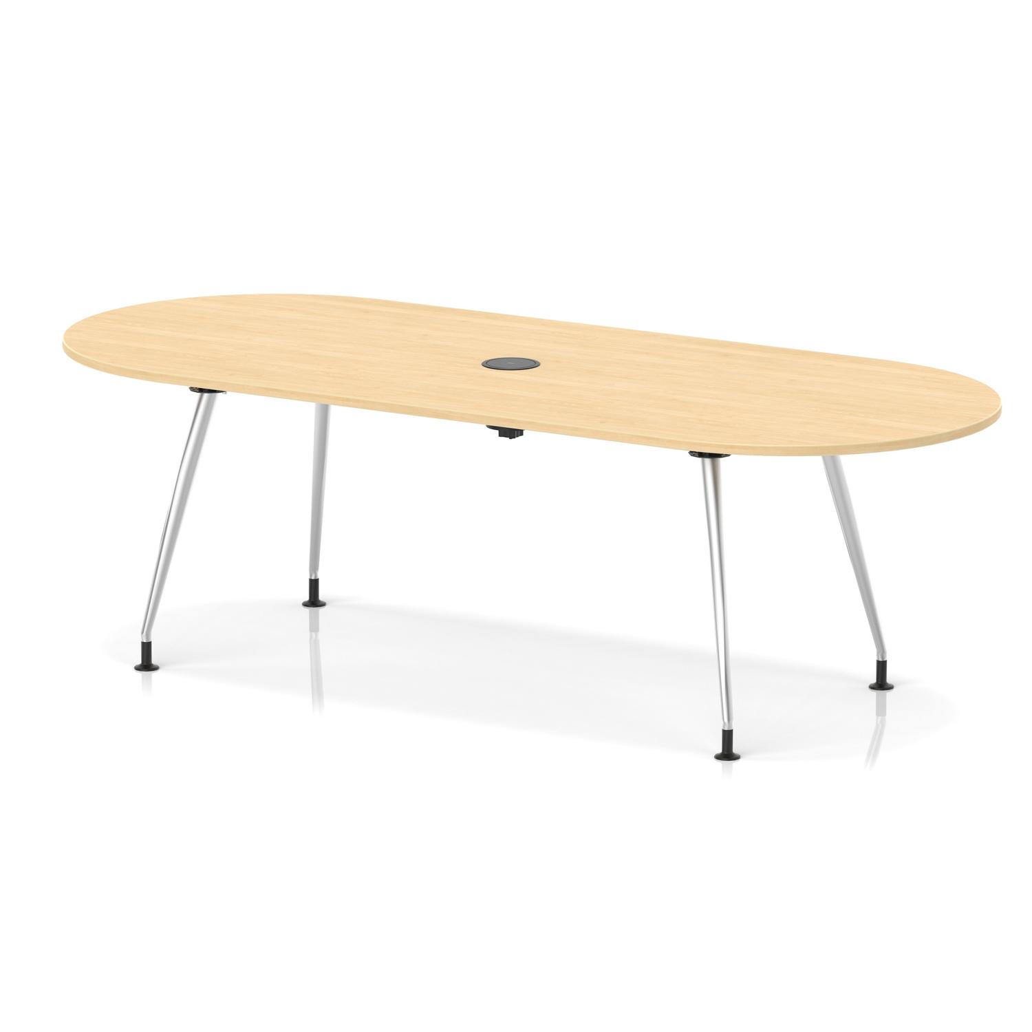 Impulse Volta 2400mm Boardroom Table With Pop-up Power Module With Silver Leg Frame Maple Top