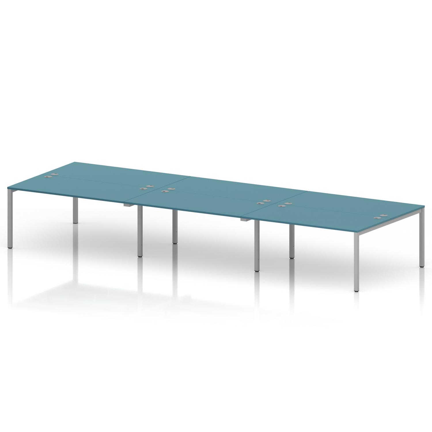 Impulse Bench B2B 6 Person 1600 Silver Frame Office Bench Desk Dark Teal Impulse Bench B2B 6 Person 1600 Silver Frame Office Bench Desk Dark Teal