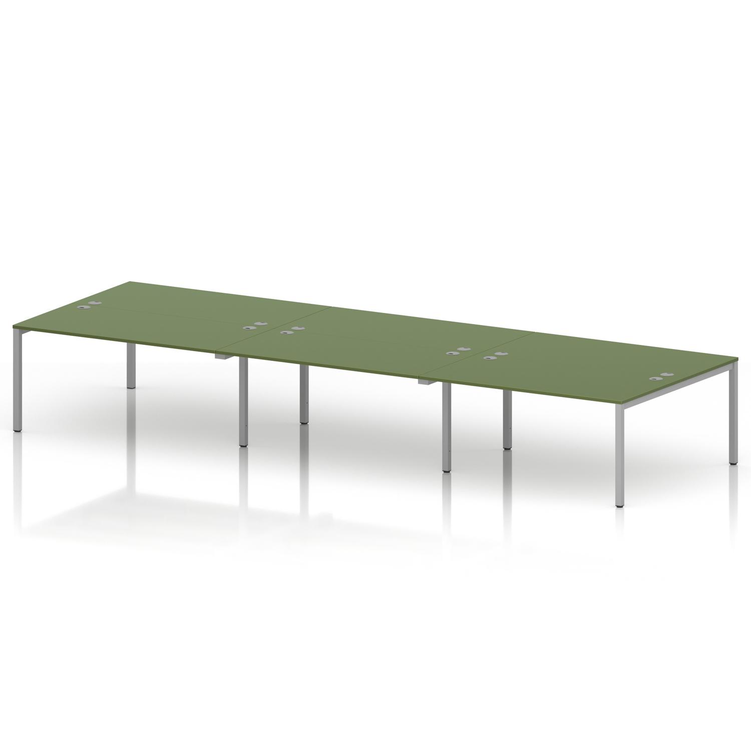 Impulse Bench B2B 6 Person 1600 Silver Frame Office Bench Desk Moss Green Impulse Bench B2B 6 Person 1600 Silver Frame Office Bench Desk Moss Green