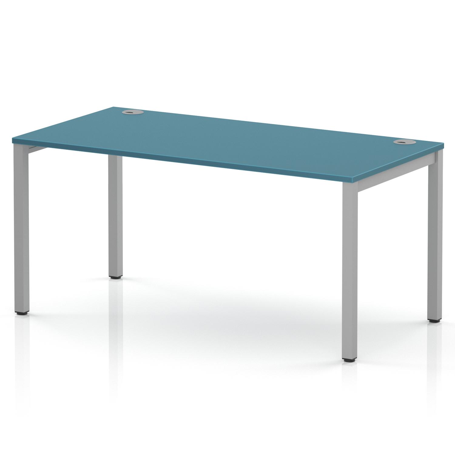 Impulse Bench Single Row 1600 Silver Frame Office Bench Desk Dark Teal Impulse Bench Single Row 1600 Silver Frame Office Bench Desk Dark Teal
