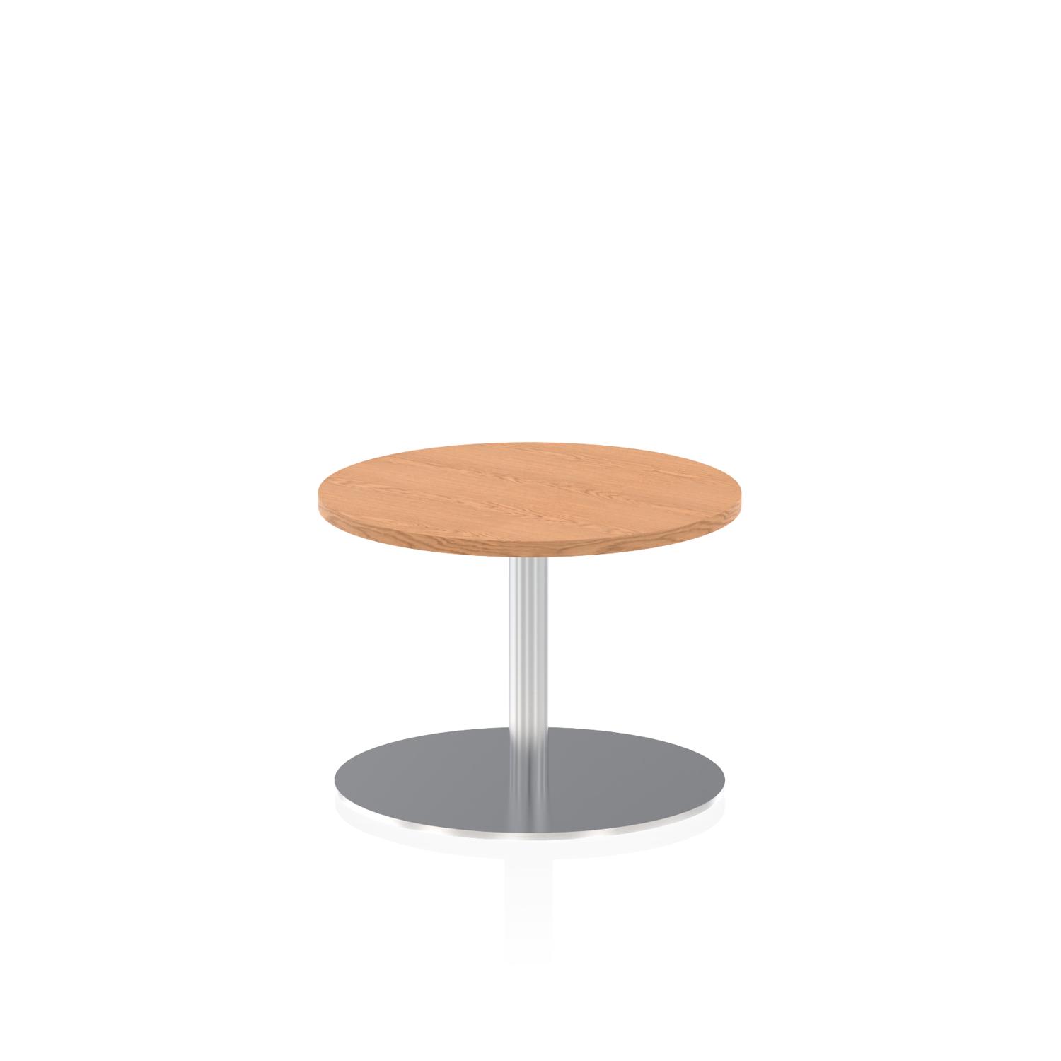 Italia 600mm Round Coffee Table Oak Top 475mm High Silver Leg