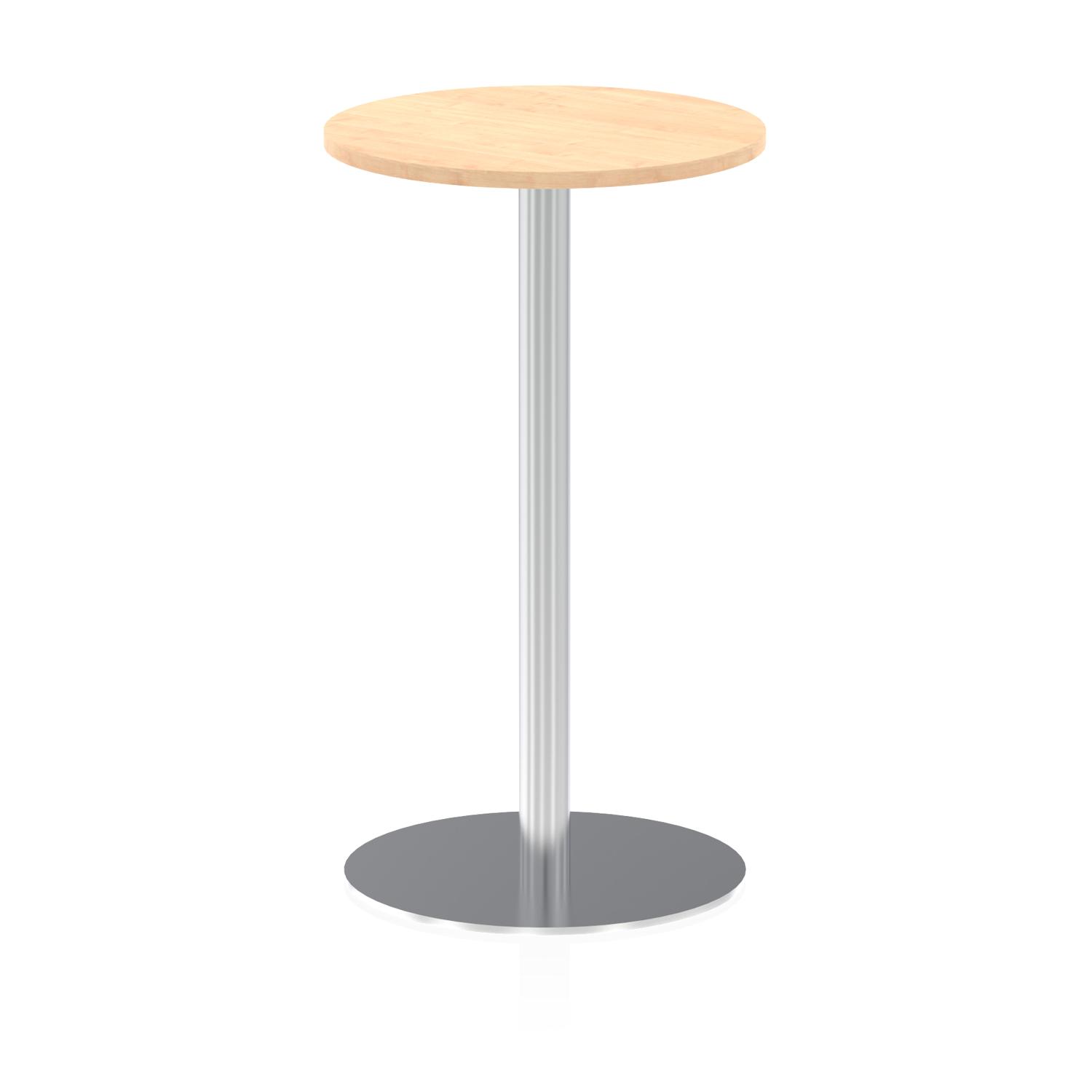 Italia 600mm Poseur Round Table Maple Top 1145mm High Silver Leg