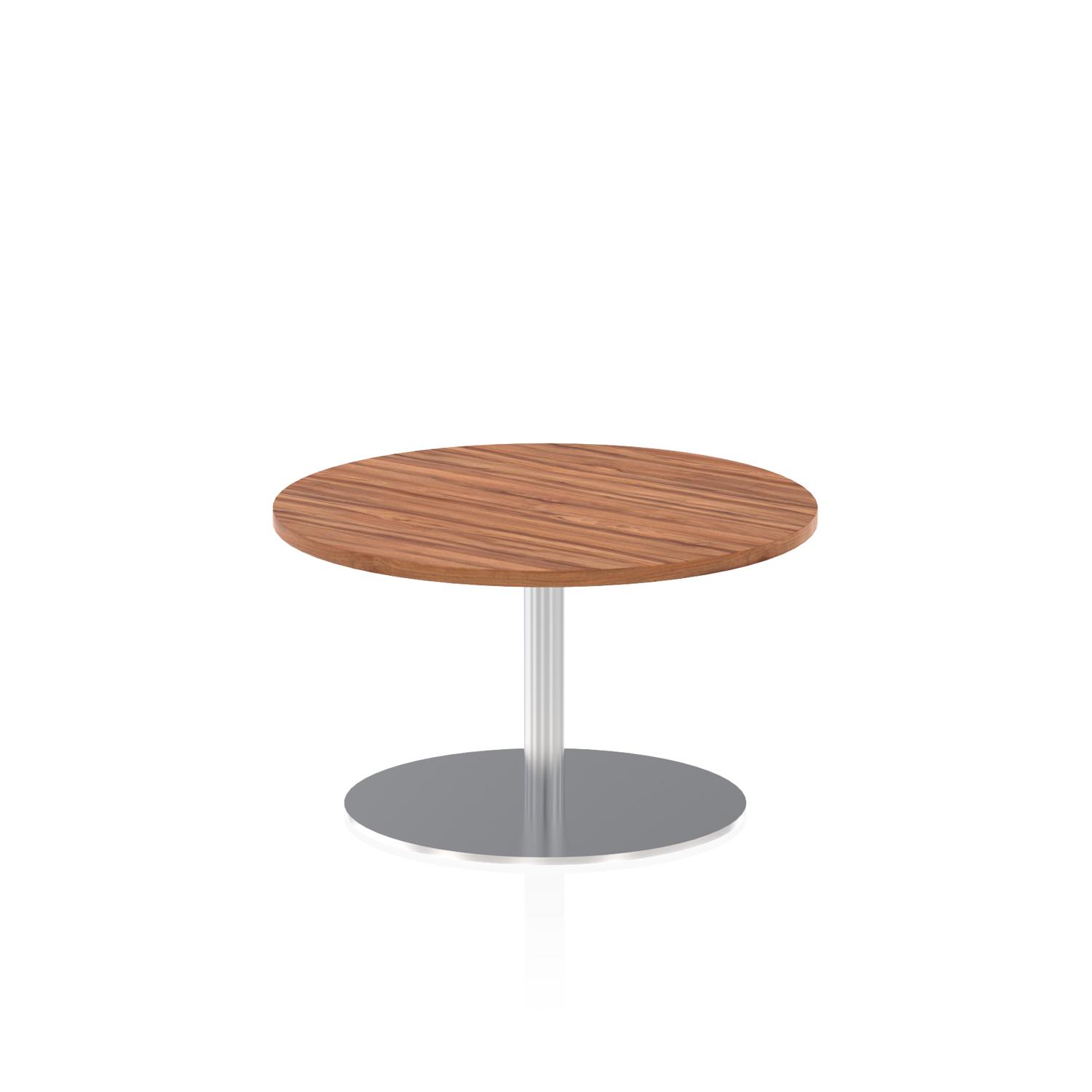 Italia 800mm Round Coffee Table Walnut Top 475mm High Silver Leg