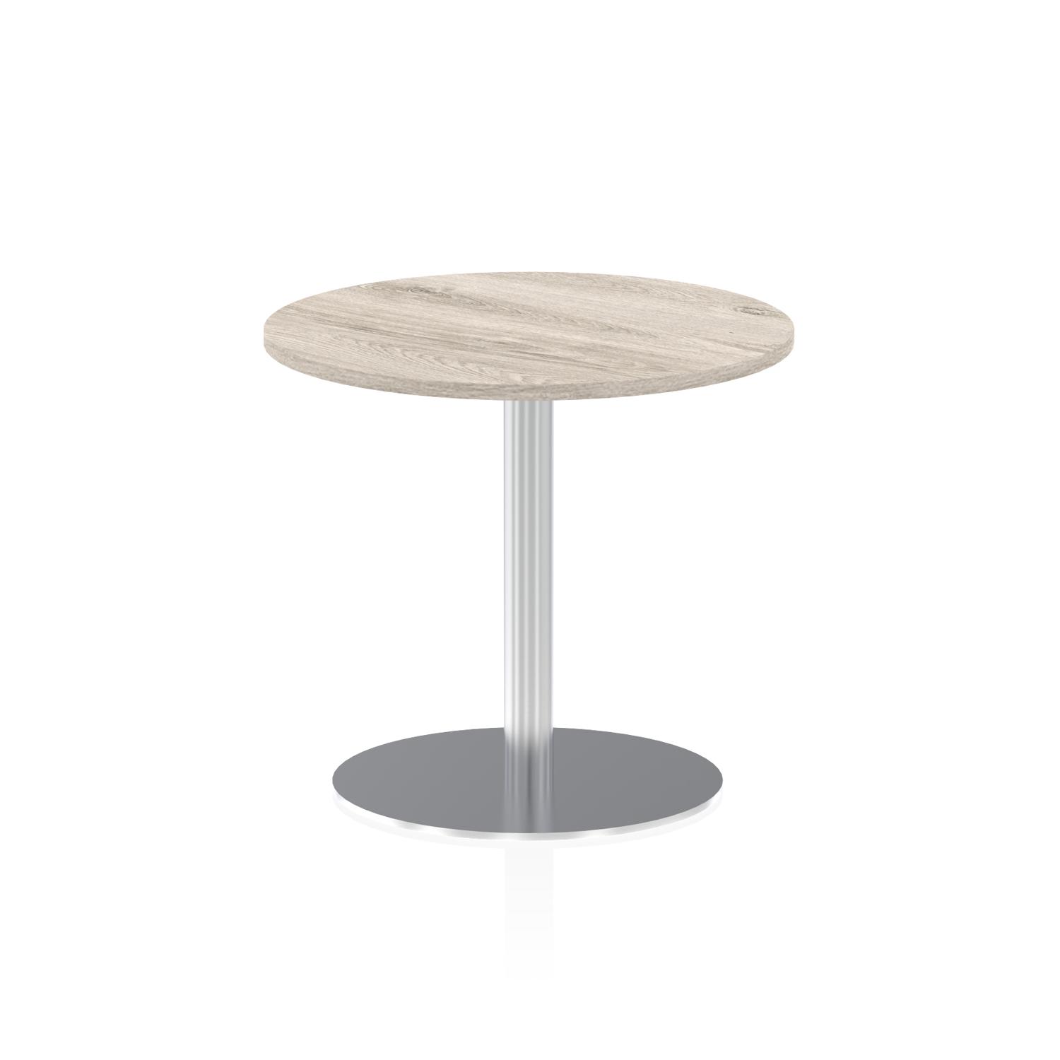 Italia 800mm Poseur Round Table Grey Oak Top 720mm High Silver Leg