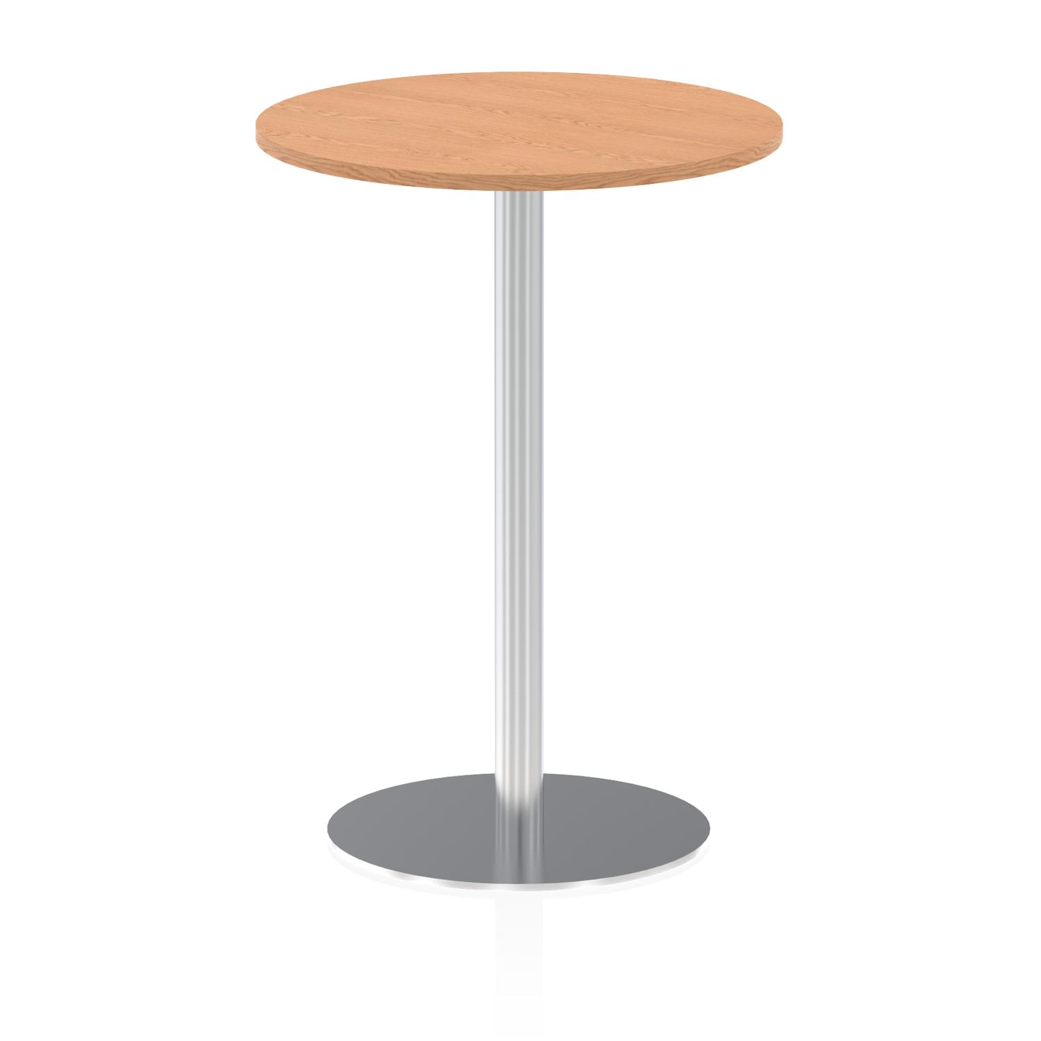Italia 800mm Poseur Round Table Oak Top 1145mm High Silver Leg