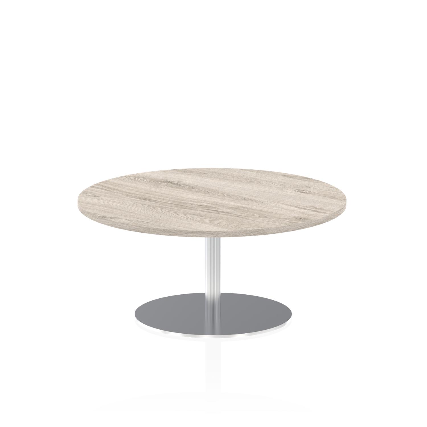 Italia 1000mm Round Coffee Table Grey Oak Top 475mm High Silver Leg