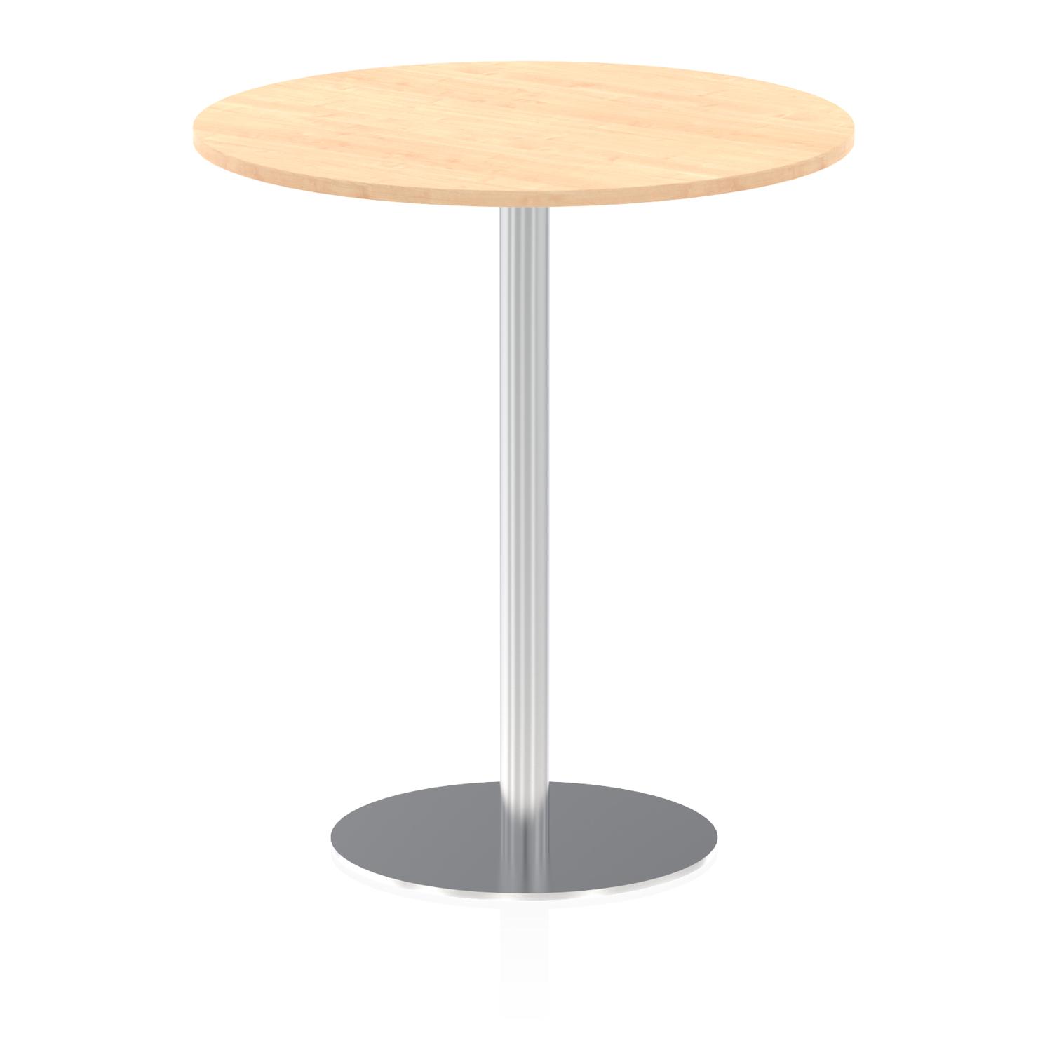Italia 1000mm Poseur Round Table Maple Top 1145mm High Silver Leg