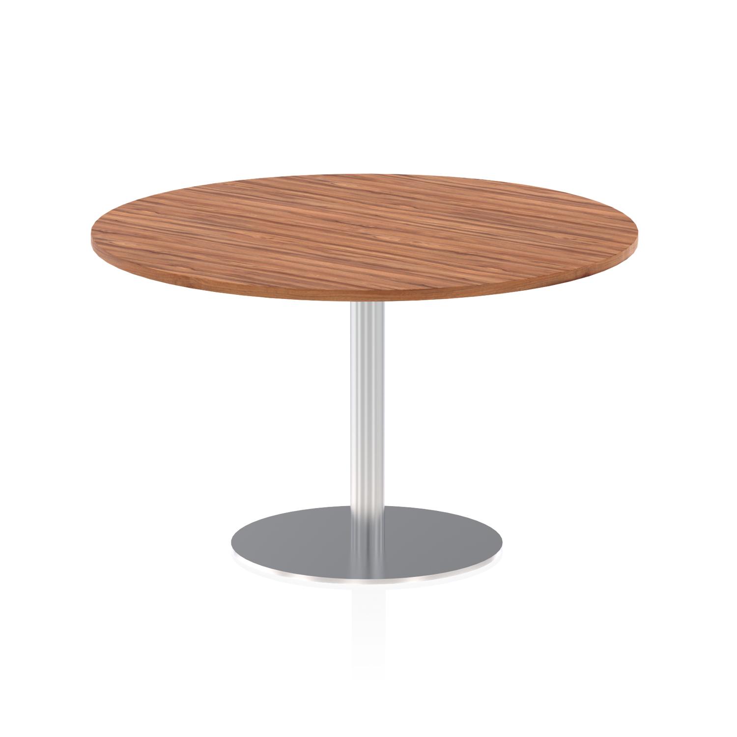 Italia 1200mm Poseur Round Table Walnut Top 720mm High Silver Leg