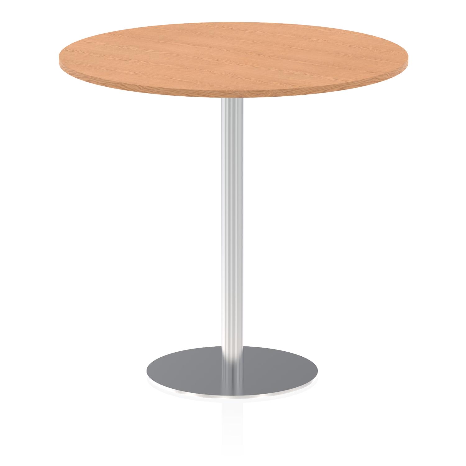 Italia 1200mm Poseur Round Table Oak Top 1145mm High Silver Leg