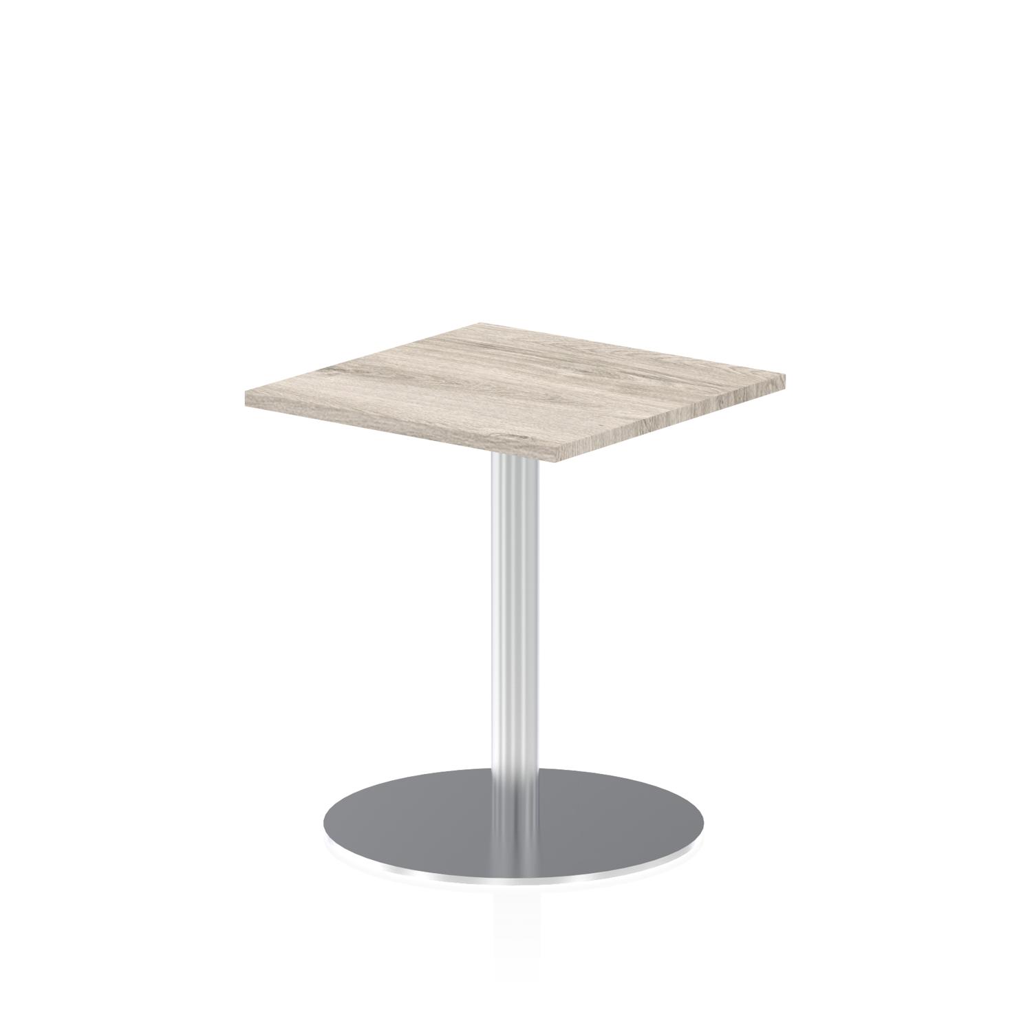 Italia 600mm Poseur Square Table Grey Oak Top 720mm High Silver Leg