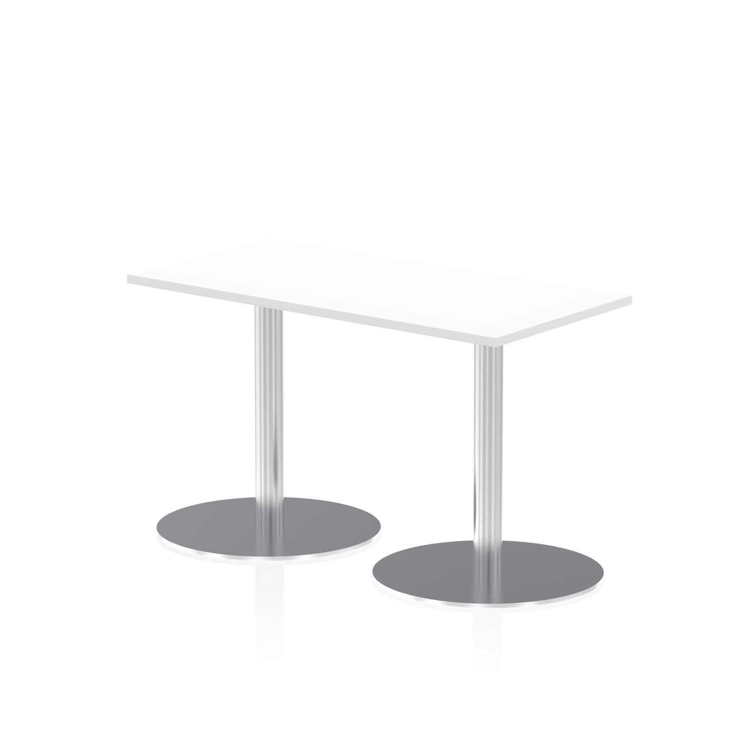 Italia 1200 x 600mm Poseur Rectangular Table White Top 720mm High Silver Leg