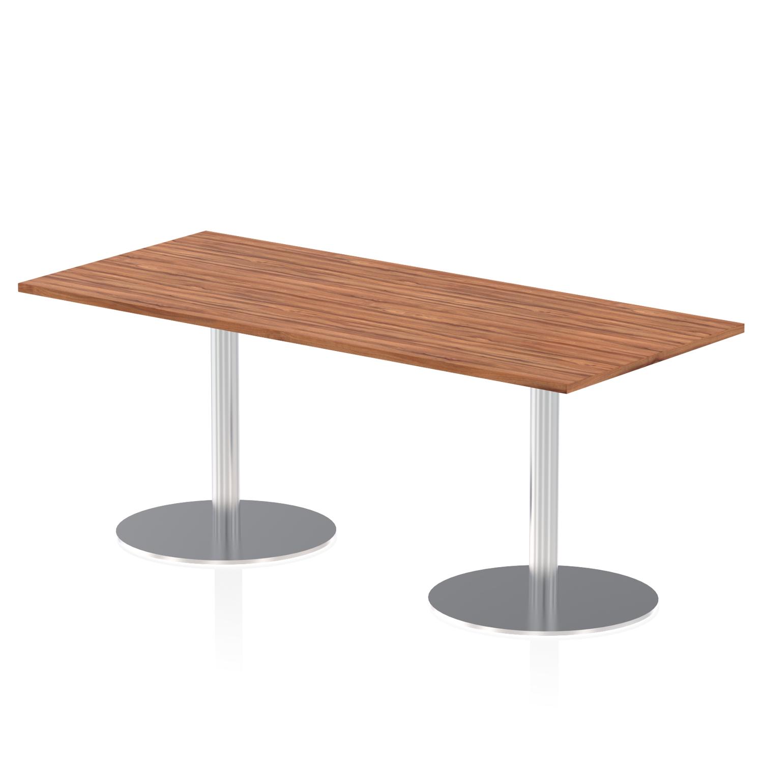 Italia 1800 x 800mm Poseur Rectangular Table Walnut Top 720mm High Silver Leg