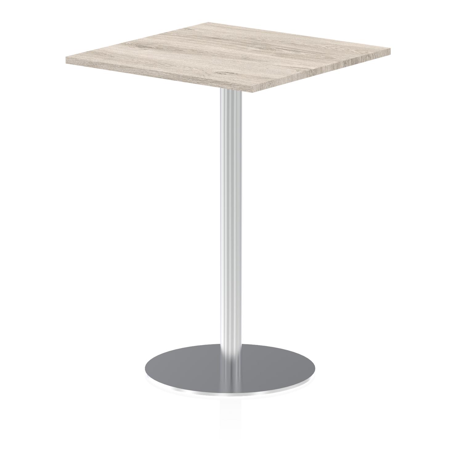 Italia 800mm Poseur Square Table Grey Oak Top 1145mm High Silver Leg