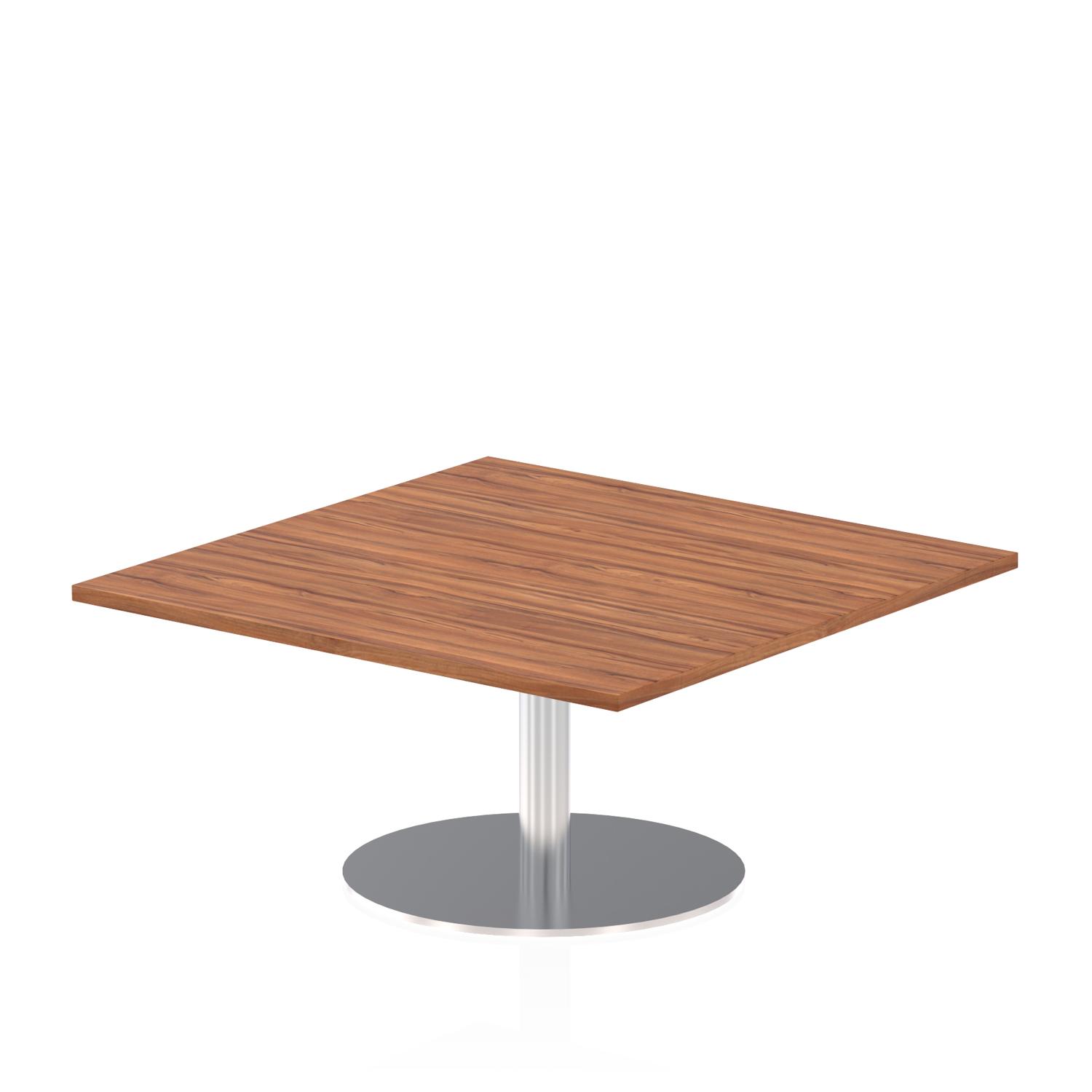 Italia 1000mm Square Coffee Table Walnut Top 475mm High Silver Leg