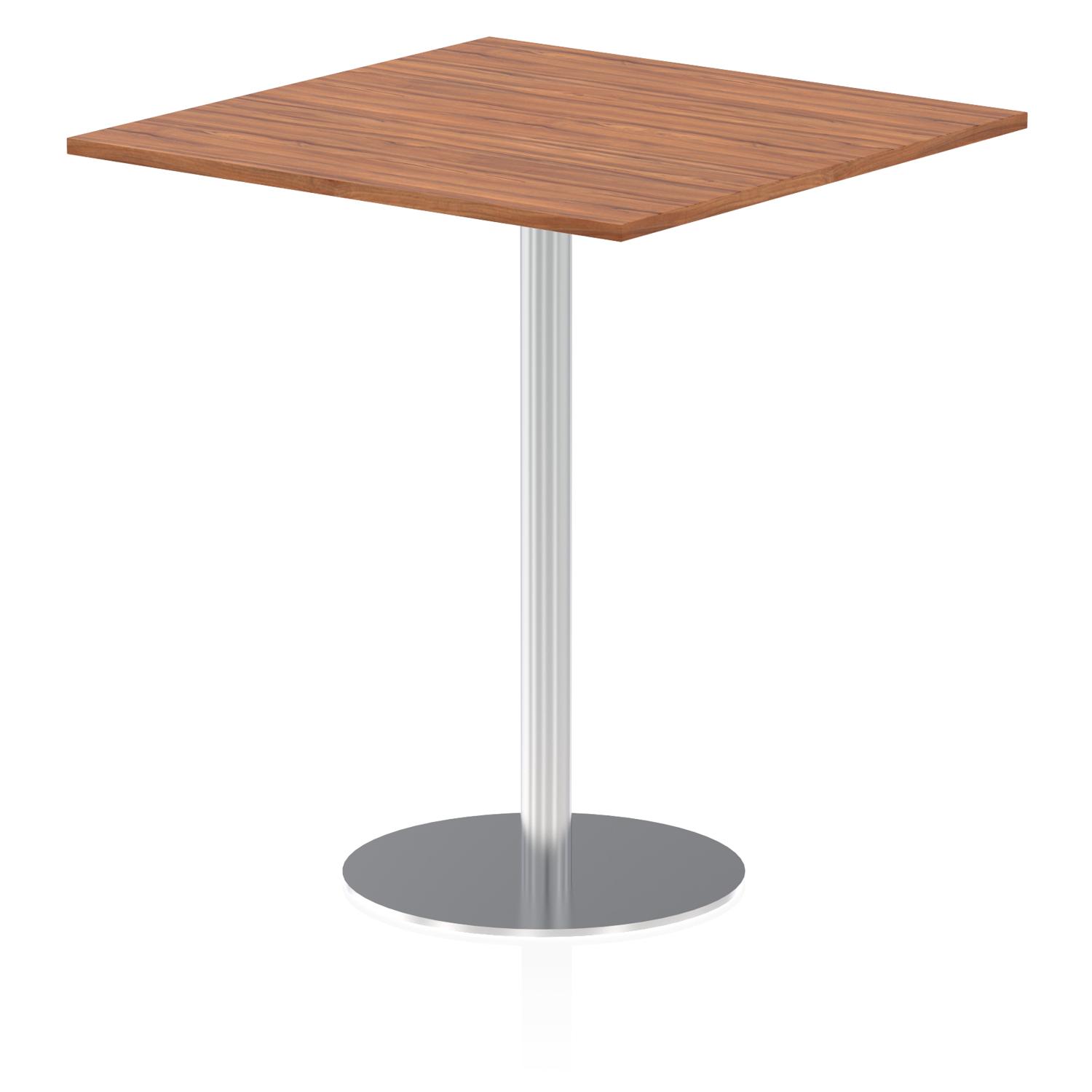 Italia 1000mm Poseur Square Table Walnut Top 1145mm High Silver Leg