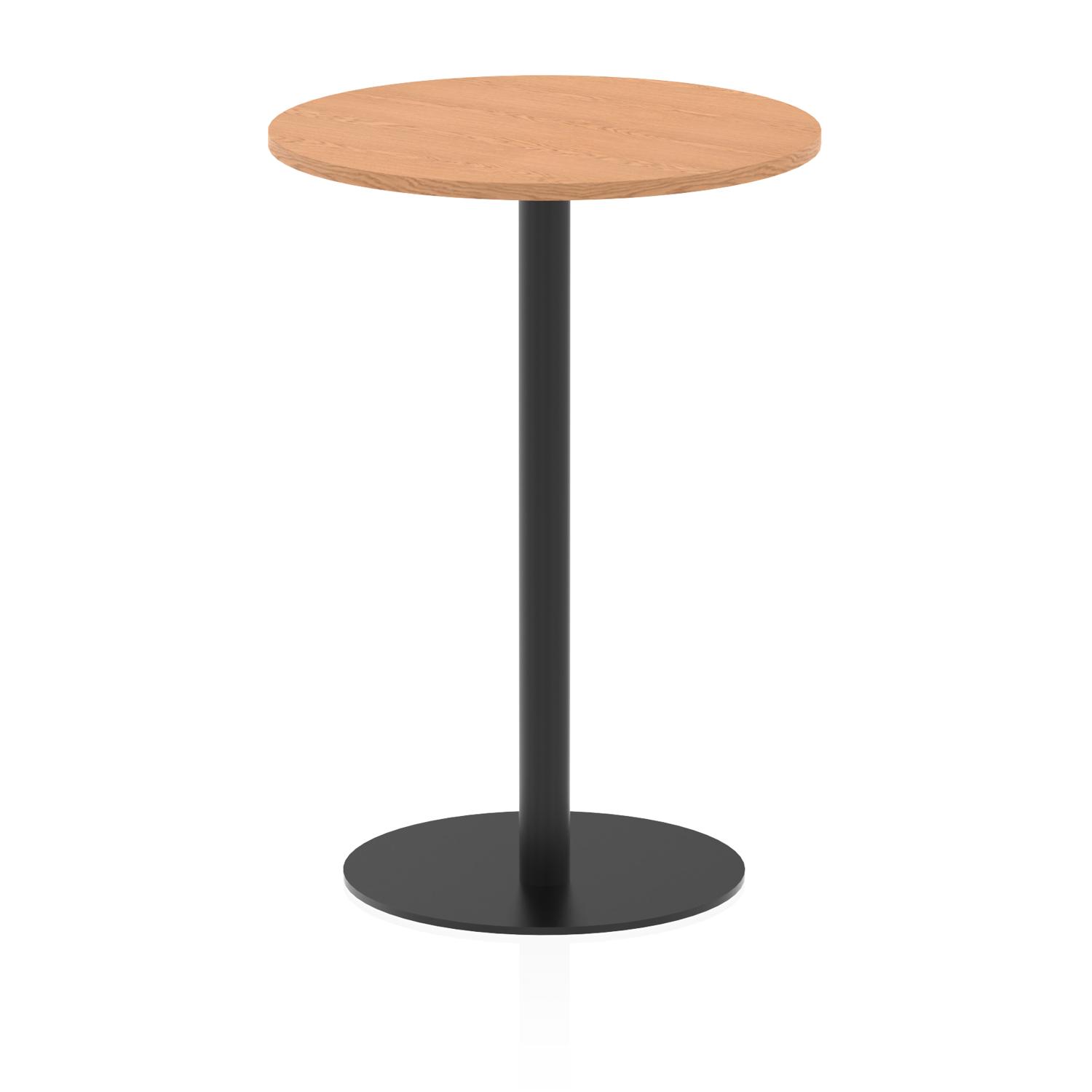 Italia 800mm Poseur Round Table Oak Top 1145mm High Black Leg