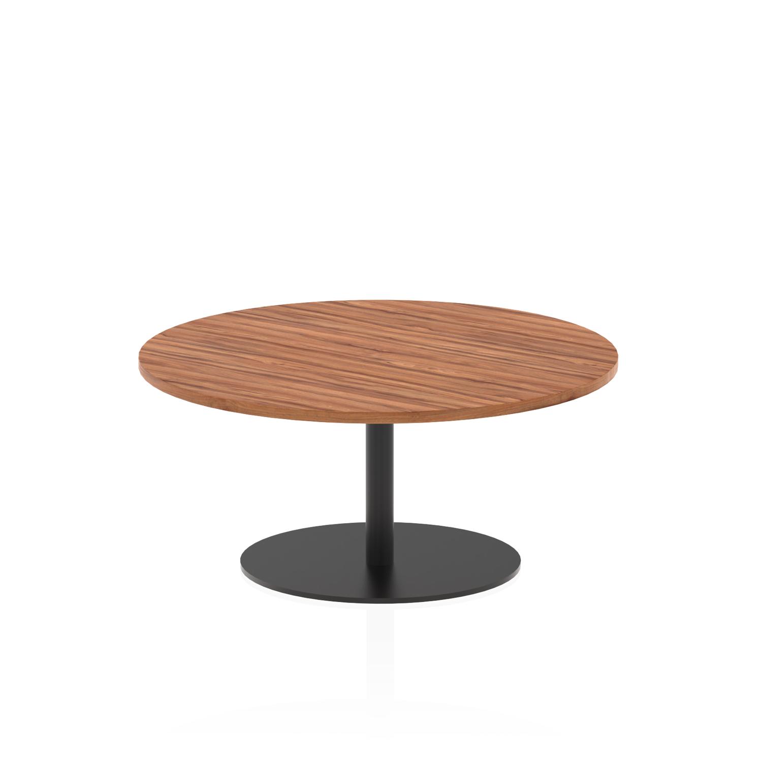 Italia 1000mm Round Coffee Table Walnut Top 475mm High Black Leg