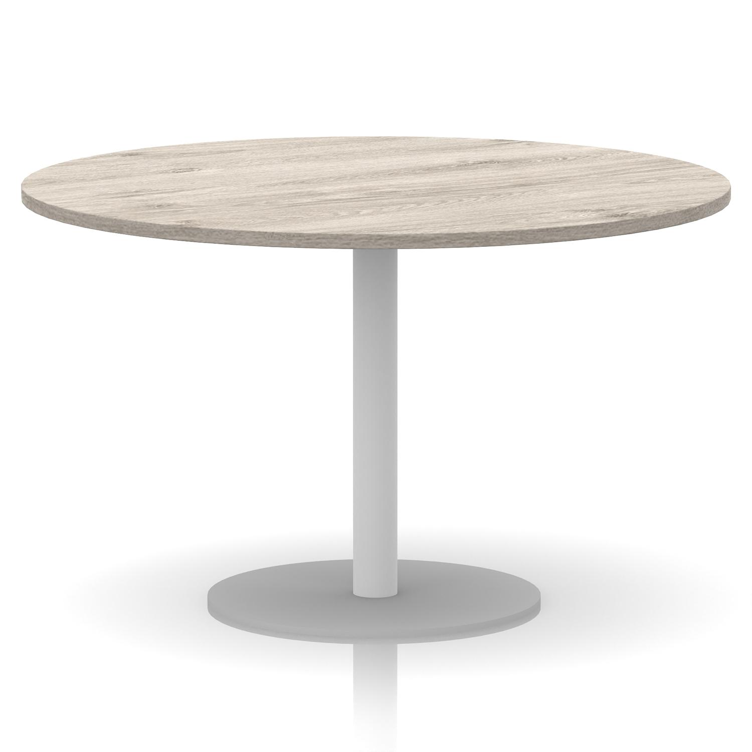 Italia 1200mm Poseur Round Table Grey Oak Top 720mm High White Leg
