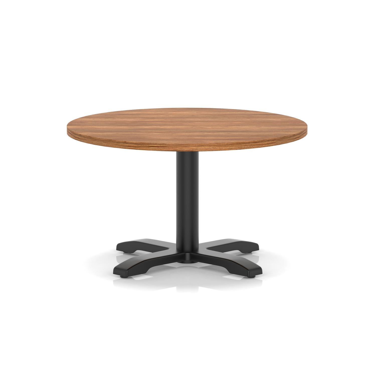 Italia 800mm Round Coffee Table Walnut Top 495mm High Black Leg Cross Base