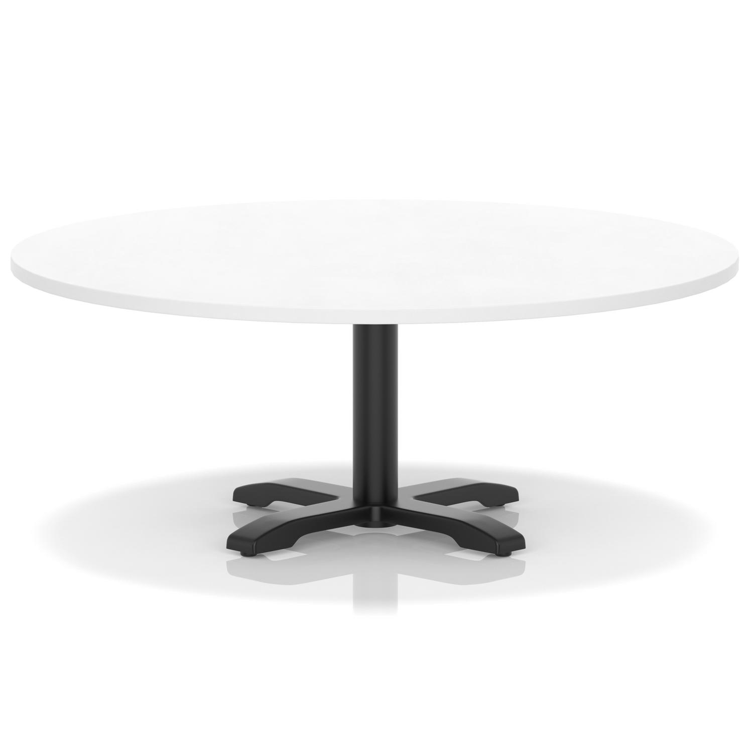 Italia 1200mm Round Coffee Table White Top 495mm High Black Leg Cross Base