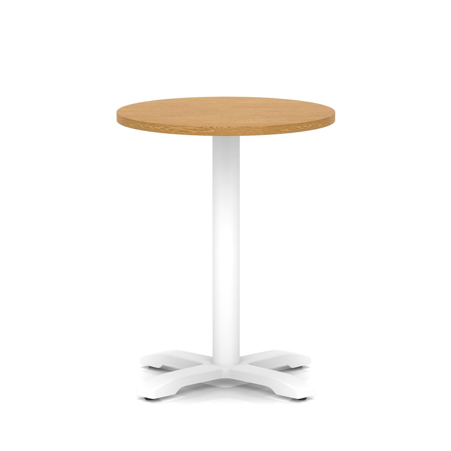 Italia 600mm Poseur Round Table Oak Top 750mm High White Leg Cross Base