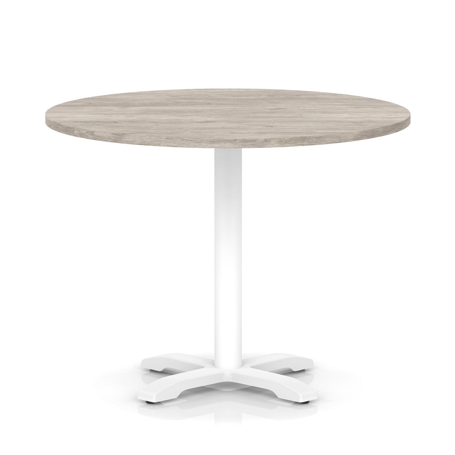 Italia 1000mm Poseur Round Table Grey Oak Top 750mm High White Leg Cross Base