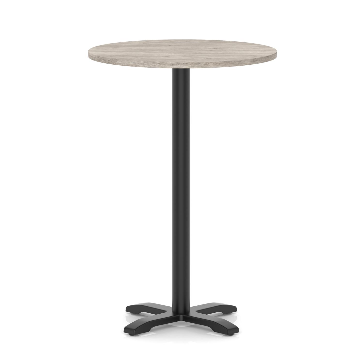 Italia 800mm Poseur Round Table Grey Oak Top 1170mm High Black Leg Cross Base