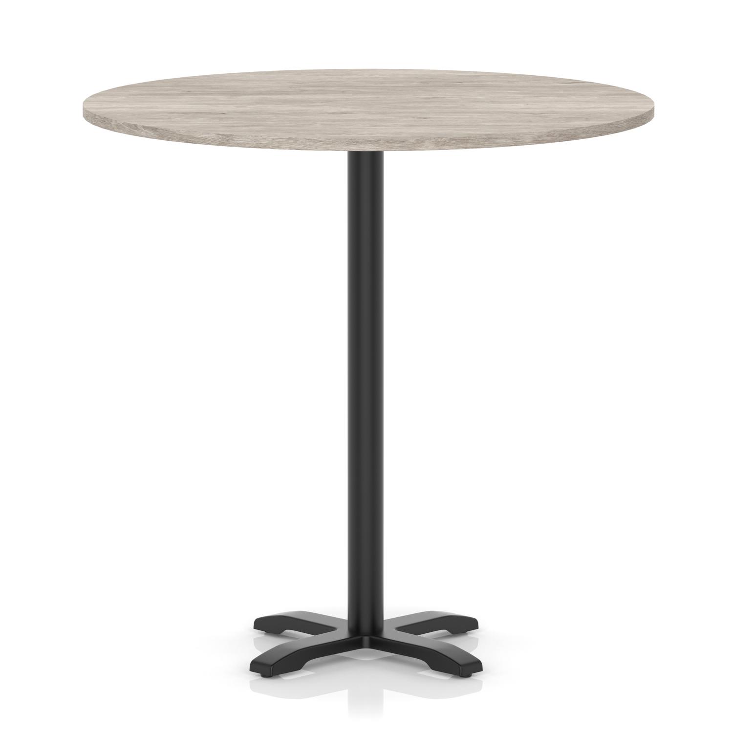 Italia 1200mm Poseur Round Table Grey Oak Top 1170mm High Black Leg Cross Base